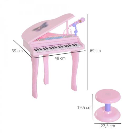 Piano Infantil 37 Teclas Teclado Electrónico Piano para Niños con Micrófono Taburete Luces y 22 Canciones USB/MP3 Karaoke Modo de Enseñanza Rosa [3]