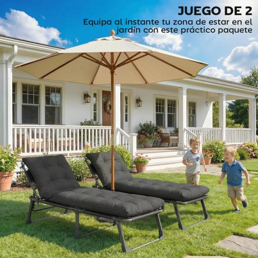 Juego de 2 Cojines para Tumbonas 180x55 cm Cojines para Sillas de Jardín Gruesas UPF30+ con 4 Cintas Gris Oscuro [4]