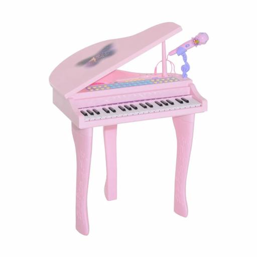 Piano Infantil 37 Teclas Teclado Electrónico Piano para Niños con Micrófono Taburete Luces y 22 Canciones USB/MP3 Karaoke Modo de Enseñanza Rosa [7]