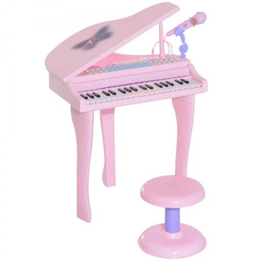 Piano Infantil 37 Teclas Teclado Electrónico Piano para Niños con Micrófono Taburete Luces y 22 Canciones USB/MP3 Karaoke Modo de Enseñanza Rosa [5]