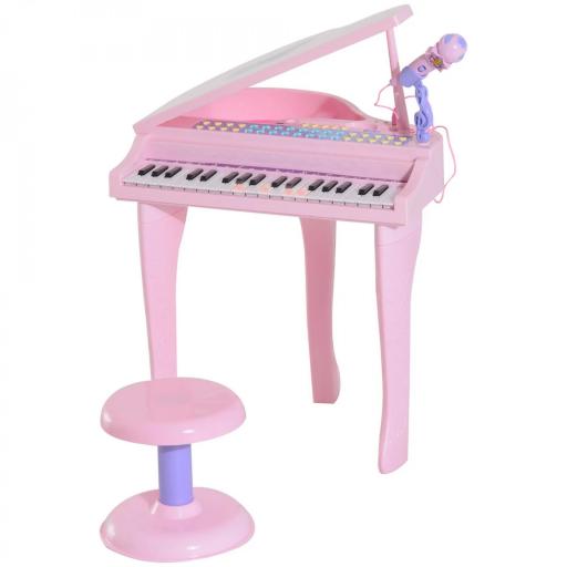 Piano Infantil 37 Teclas Teclado Electrónico Piano para Niños con Micrófono Taburete Luces y 22 Canciones USB/MP3 Karaoke Modo de Enseñanza Rosa [8]