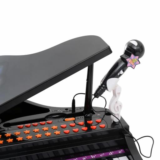 Piano Infantil 37 Teclas Teclado Electrónico Juego de Piano con Micrófono Taburete Luces y 22 Canciones USB/MP3 Karaoke Modo de Enseñanza Negro [2]
