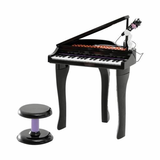 Piano Infantil 37 Teclas Teclado Electrónico Juego de Piano con Micrófono Taburete Luces y 22 Canciones USB/MP3 Karaoke Modo de Enseñanza Negro [8]
