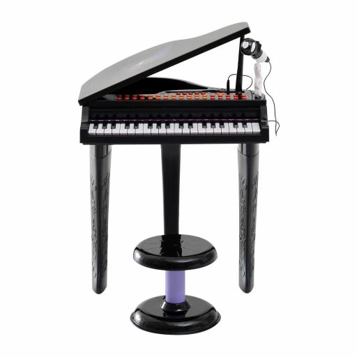 Piano Infantil 37 Teclas Teclado Electrónico Juego de Piano con Micrófono Taburete Luces y 22 Canciones USB/MP3 Karaoke Modo de Enseñanza Negro [1]