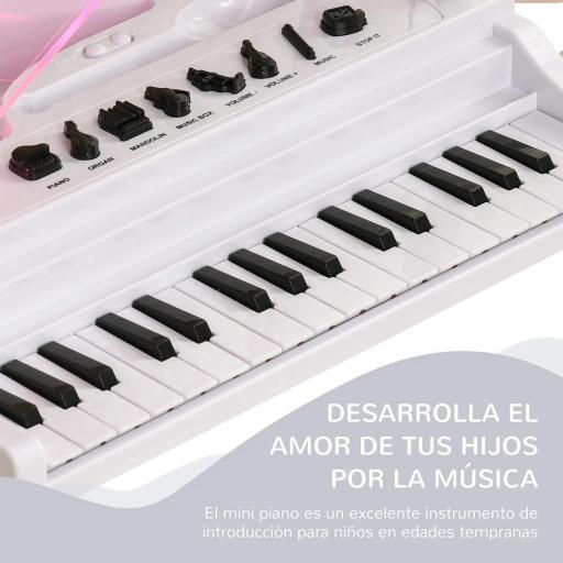 Juego de Piano Infantil de 32 Teclas con Micrófono Taburete Luces 22 Canciones y 4 Sonidos 37x30,5x60,4 cm Blanco  [7]