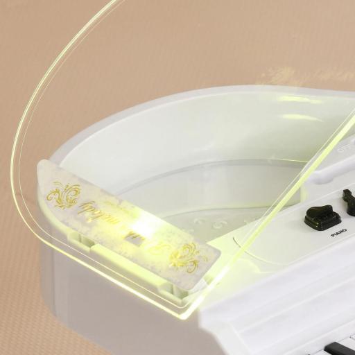 Juego de Piano Infantil de 32 Teclas con Micrófono Taburete Luces 22 Canciones y 4 Sonidos 37x30,5x60,4 cm Blanco  [4]