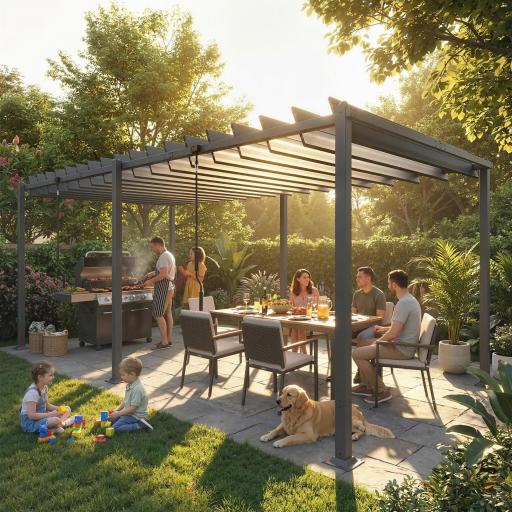 Pérgola de Jardín 3x5,7 m con Techo de Lamas Ajustable a 90° Manivela Estructura de Aluminio UPF50+ Gris Oscuro