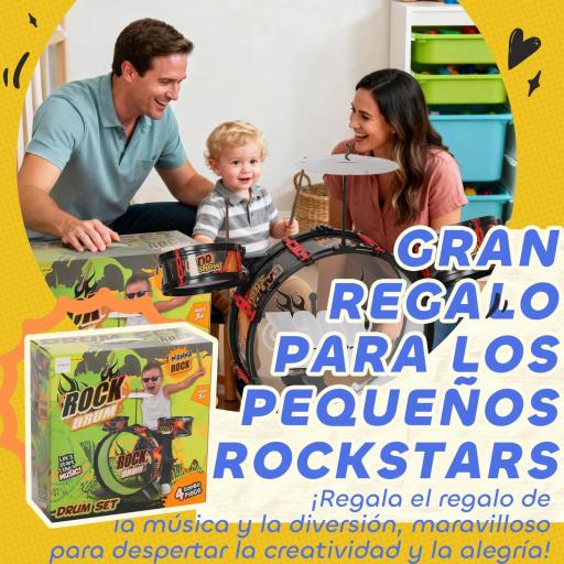 Batería para Niños de +3 Años con Taburete Tambores Bombo Platillo y Baquetas 59,5x31,5x59 cm Negro [9]