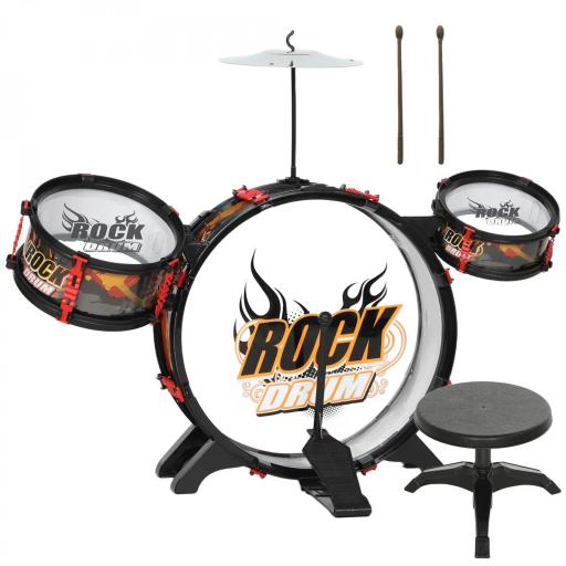 Batería para Niños de +3 Años con Taburete Tambores Bombo Platillo y Baquetas 59,5x31,5x59 cm Negro [3]