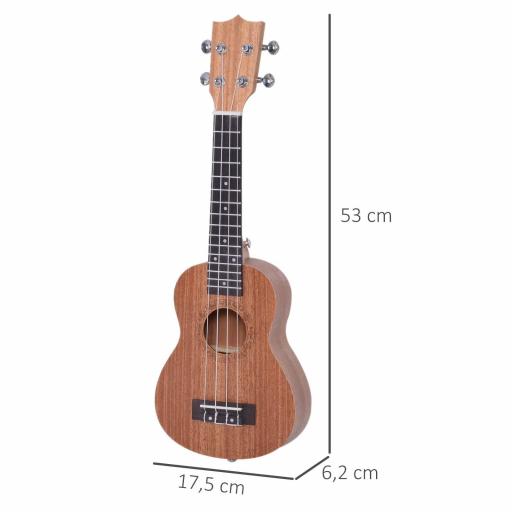 Ukelele Soprano para Principiantes con 4 Cuerdas de Nylon Ajustables Juguete educativo 53x17,5x6,2cm Madera [3]