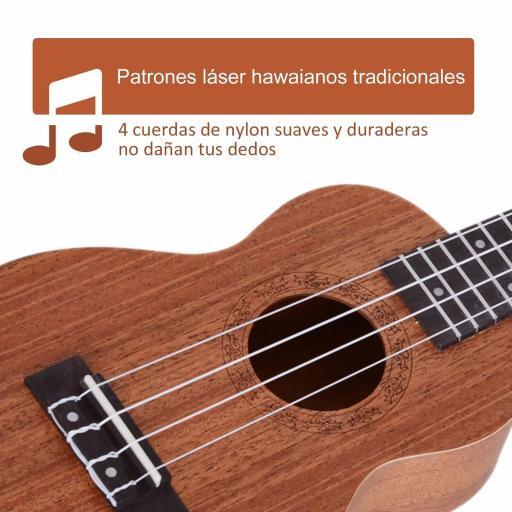 Ukelele Soprano para Principiantes con 4 Cuerdas de Nylon Ajustables Juguete educativo 53x17,5x6,2cm Madera [5]