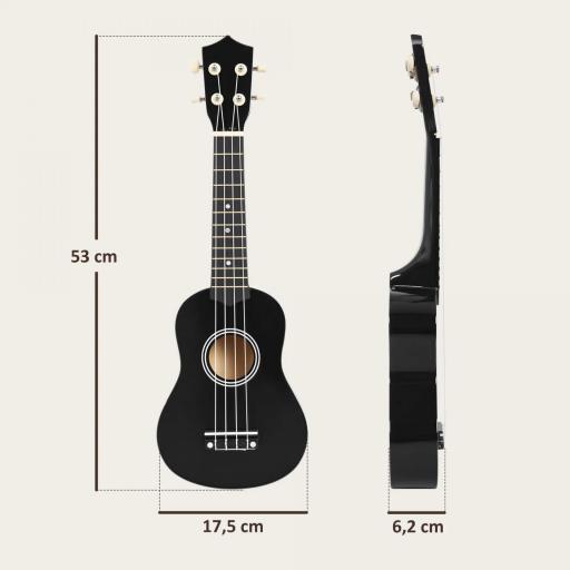 Ukelele Soprano para Principiantes con 4 Cuerdas de Nylon Ajustables Juguete educativo 53x17,5x6,2cm Negro [8]