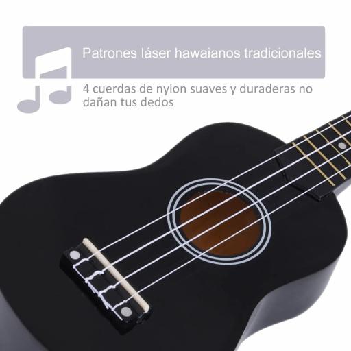 Ukelele Soprano para Principiantes con 4 Cuerdas de Nylon Ajustables Juguete educativo 53x17,5x6,2cm Negro [3]