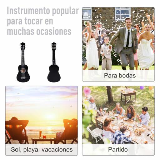 Ukelele Soprano para Principiantes con 4 Cuerdas de Nylon Ajustables Juguete educativo 53x17,5x6,2cm Negro [5]