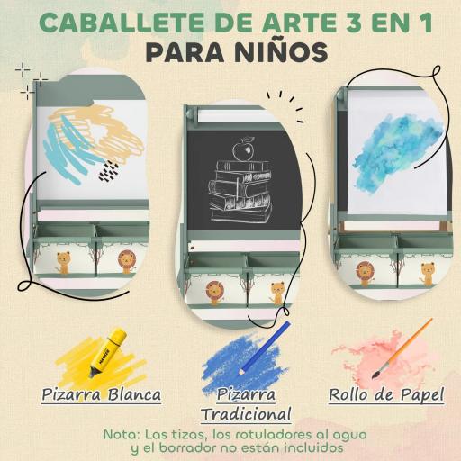 Pizarra Infantil Caballete 3 en 1 Caballete de Pintura para Niños de Doble Cara con Rollo de Papel y Cestas Verde [1]