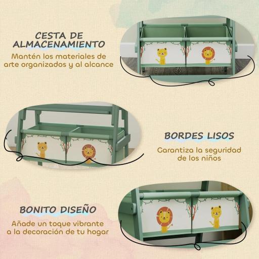 Pizarra Infantil Caballete 3 en 1 Caballete de Pintura para Niños de Doble Cara con Rollo de Papel y Cestas Verde [6]