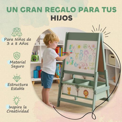 Pizarra Infantil Caballete 3 en 1 Caballete de Pintura para Niños de Doble Cara con Rollo de Papel y Cestas Verde [3]