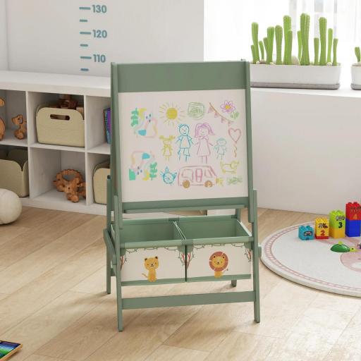 Pizarra Infantil Caballete 3 en 1 Caballete de Pintura para Niños de Doble Cara con Rollo de Papel y Cestas Verde [2]