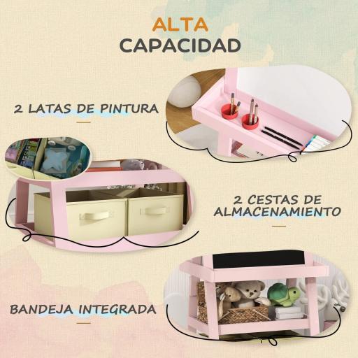 Pizarra Infantil Caballete 3 en 1 Caballete de Pintura para Niños de Doble Cara con Rollo de Papel y Cestas Rosa Palo [1]