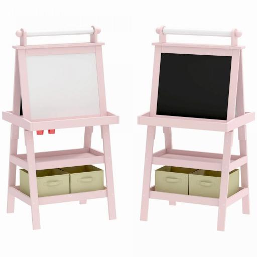 Pizarra Infantil Caballete 3 en 1 Caballete de Pintura para Niños de Doble Cara con Rollo de Papel y Cestas Rosa Palo [10]
