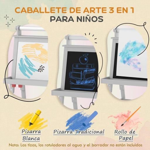 Caballete de Pintura para Niños 3 en 1 Pizarra de Doble Cara con Rollo de Papel y Cestas de Almacenamiento Gris [3]