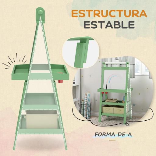 Pizarra Infantil Caballete 3 en 1 Caballete de Pintura para Niños de Doble Cara con Rollo de Papel y Cestas Verde [1]