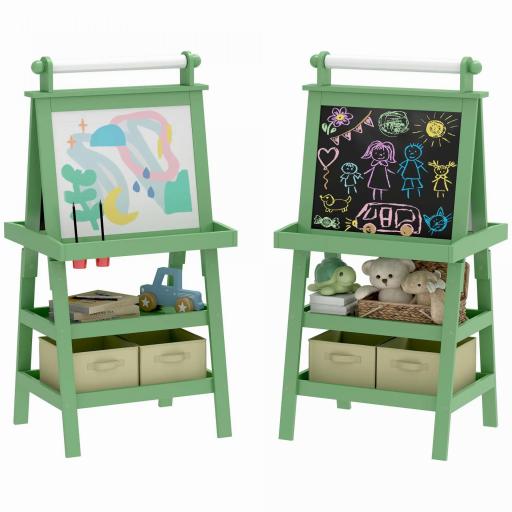 Pizarra Infantil Caballete 3 en 1 Caballete de Pintura para Niños de Doble Cara con Rollo de Papel y Cestas Verde [10]