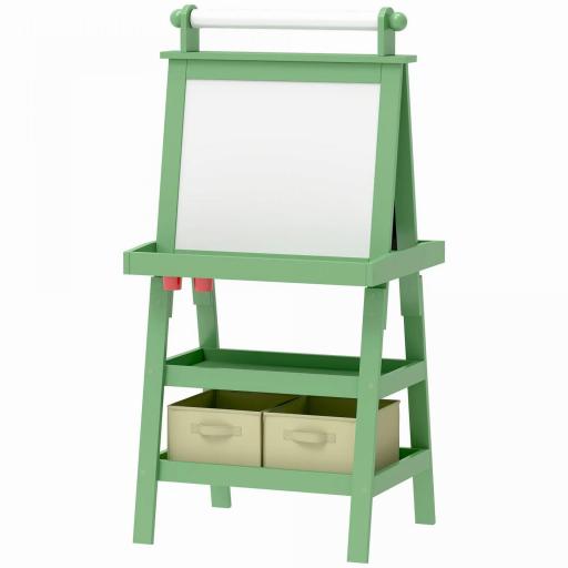 Pizarra Infantil Caballete 3 en 1 Caballete de Pintura para Niños de Doble Cara con Rollo de Papel y Cestas Verde [7]