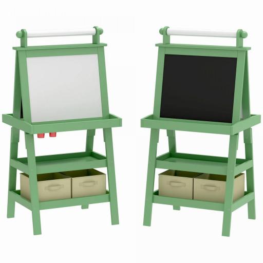 Pizarra Infantil Caballete 3 en 1 Caballete de Pintura para Niños de Doble Cara con Rollo de Papel y Cestas Verde [9]