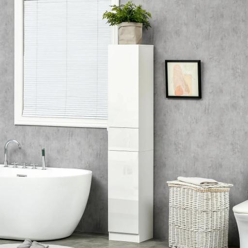 Columna de Baño con 1 Cajón y 5 Estantes Abiertos Mueble Auxiliar de Baño Estilo Moderno 30x28x170 cm Blanco