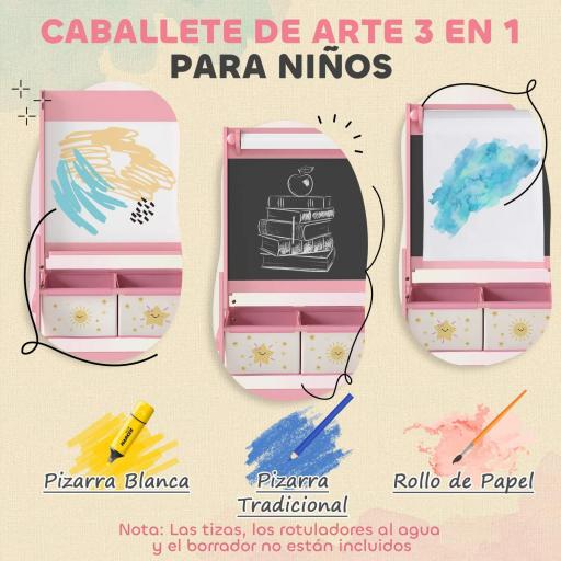 Pizarra Infantil Caballete 3 en 1 Caballete de Pintura para Niños de Doble Cara con Rollo de Papel y Cestas Rosa [10]