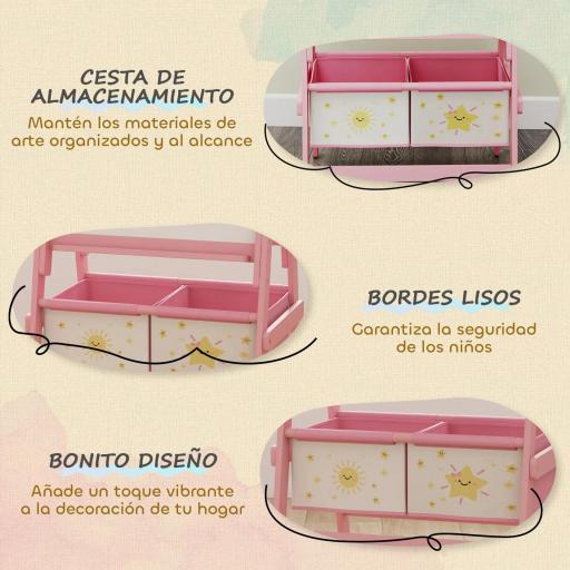 Pizarra Infantil Caballete 3 en 1 Caballete de Pintura para Niños de Doble Cara con Rollo de Papel y Cestas Rosa [5]