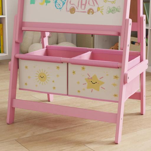Pizarra Infantil Caballete 3 en 1 Caballete de Pintura para Niños de Doble Cara con Rollo de Papel y Cestas Rosa [9]