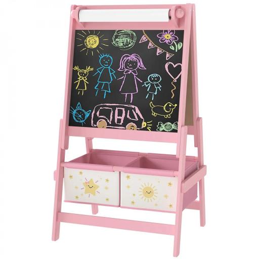 Pizarra Infantil Caballete 3 en 1 Caballete de Pintura para Niños de Doble Cara con Rollo de Papel y Cestas Rosa [8]