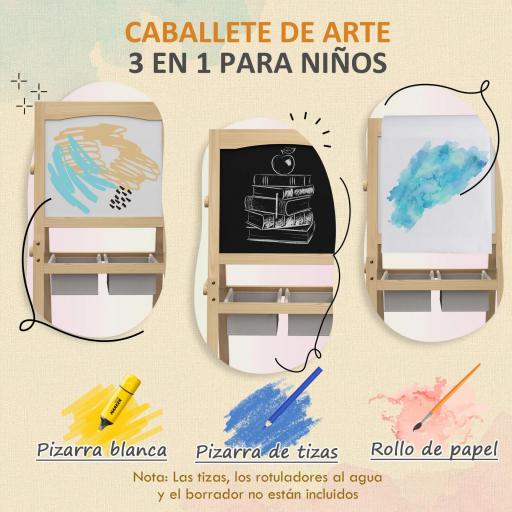 Caballete para Niños 3 en 1 Pizarra Caballete de Doble Cara Pizarra Blanca Caballete para Dibujo 58x50,5x109 cm Natural [8]