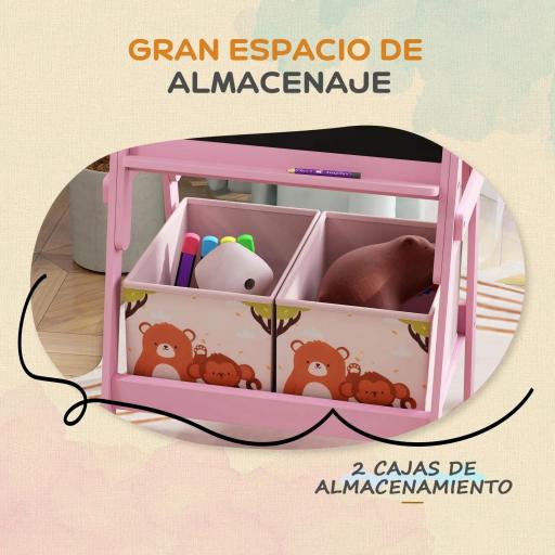 Pizarra Infantil de Doble Cara con 2 Cajas de Tela Caballete de Pintura para Niños con Estampado de Animales Rosa [1]