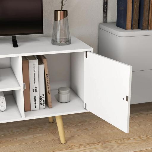 Mueble de TV con 2 Puertas 2 Estantes de Almacenamiento para Televisores de hasta 55 Pulgadas 120x34x50 cm Blanco [7]