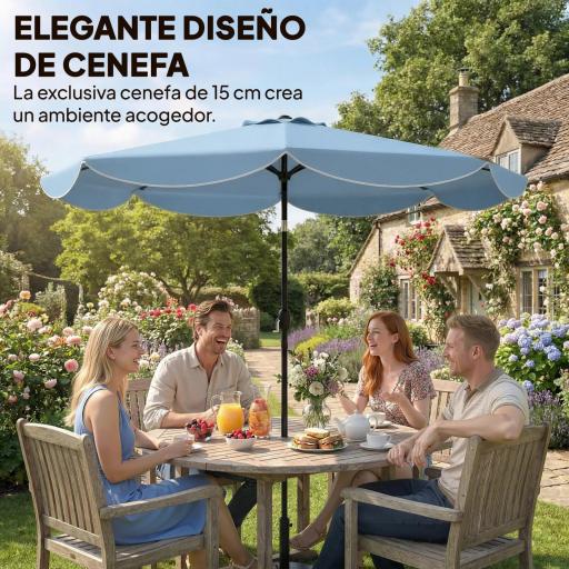 Sombrilla Terraza Exterior Ø2,7 m Sombrilla con Inclinación Ajustable 3 Posiciones Manivela y Volante Azul Celeste [2]