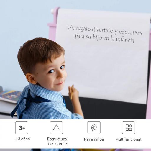 Pizarra de Doble Cara Caballete para Niños con Rollo de Papel y 2 Cestas de Almacenamiento 58,5x50,5x118 cm Rosa [4]