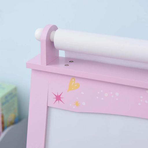 Pizarra de Doble Cara Caballete para Niños con Rollo de Papel y 2 Cestas de Almacenamiento 58,5x50,5x118 cm Rosa [3]