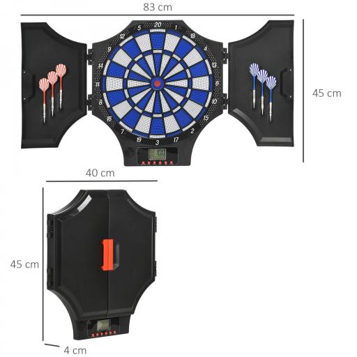Diana Electrónica Plegable con 31 Juegos para 8 Jugadores con 6 Dardos y 6 Puntas de Repuesto Pantalla LCD 83x45cm Negro [1]