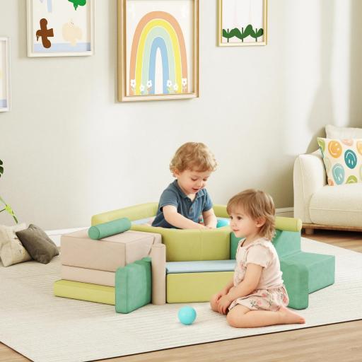 Set 15 Bloques de Construcción Blandos Modulares para Niños con 200 Pelotas para Uso Interior, Multicolor