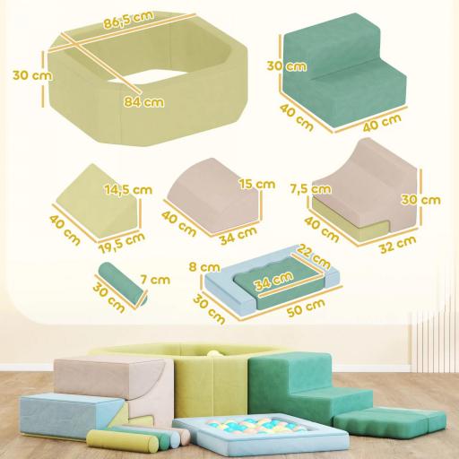 Set 15 Bloques de Construcción Blandos Modulares para Niños con 200 Pelotas para Uso Interior, Multicolor [3]