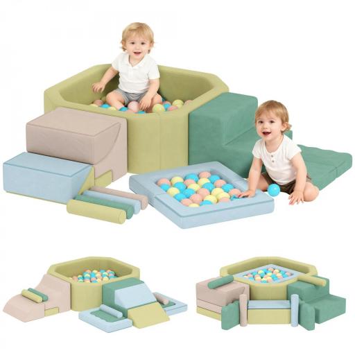 Set 15 Bloques de Construcción Blandos Modulares para Niños con 200 Pelotas para Uso Interior, Multicolor [5]
