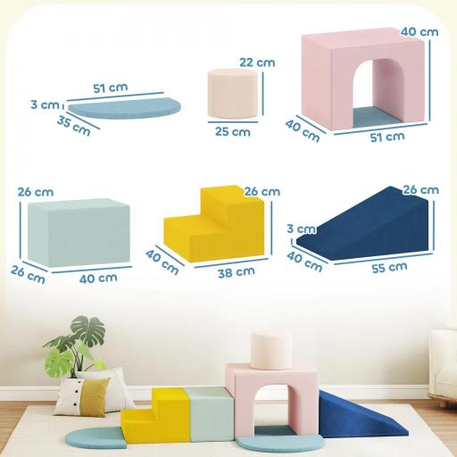 Juego de 8 Bloques de Espuma para Niños con Fundas de Terciopelo Lavables para Escalar y Gatear Multicolor [2]