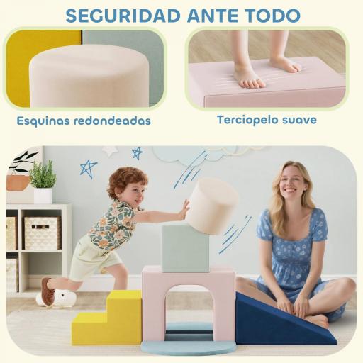 Juego de 8 Bloques de Espuma para Niños con Fundas de Terciopelo Lavables para Escalar y Gatear Multicolor [4]