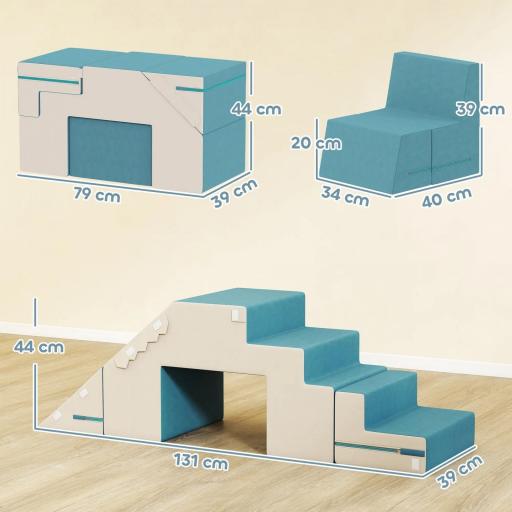 Set de 2 bloques de construcción suaves para niños, cuero sintético, espuma, para escalar, construir, jugar, Beige+Azul [2]