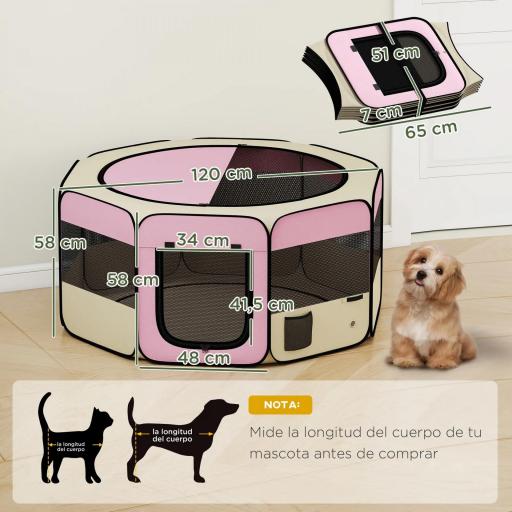 Parque Plegable para Perros y Gatos Corralito Portátil para Animales Pequeños Impermeable de Tela Oxford Ø120x58cm Rosa [1]