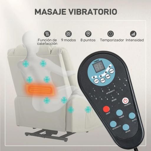Sillón Levanta Personas Eléctrico con 8 Punto de Masaje Función Calentamiento 2 Controles Remotos y Bolsillo Gris Claro [4]