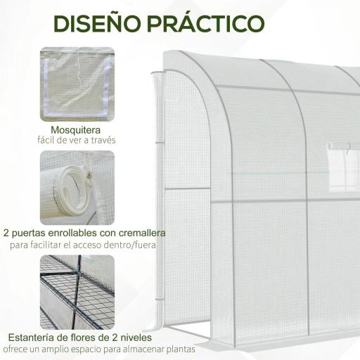 Invernadero de Exterior con Ventanas Estantes de 3 Niveles Puerta con Cremallera y Marco de Acero 200x100x215 cm Blanco [4]